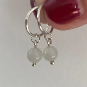 White Moonstone Sterling Silver Sleeper Hoop Earrings