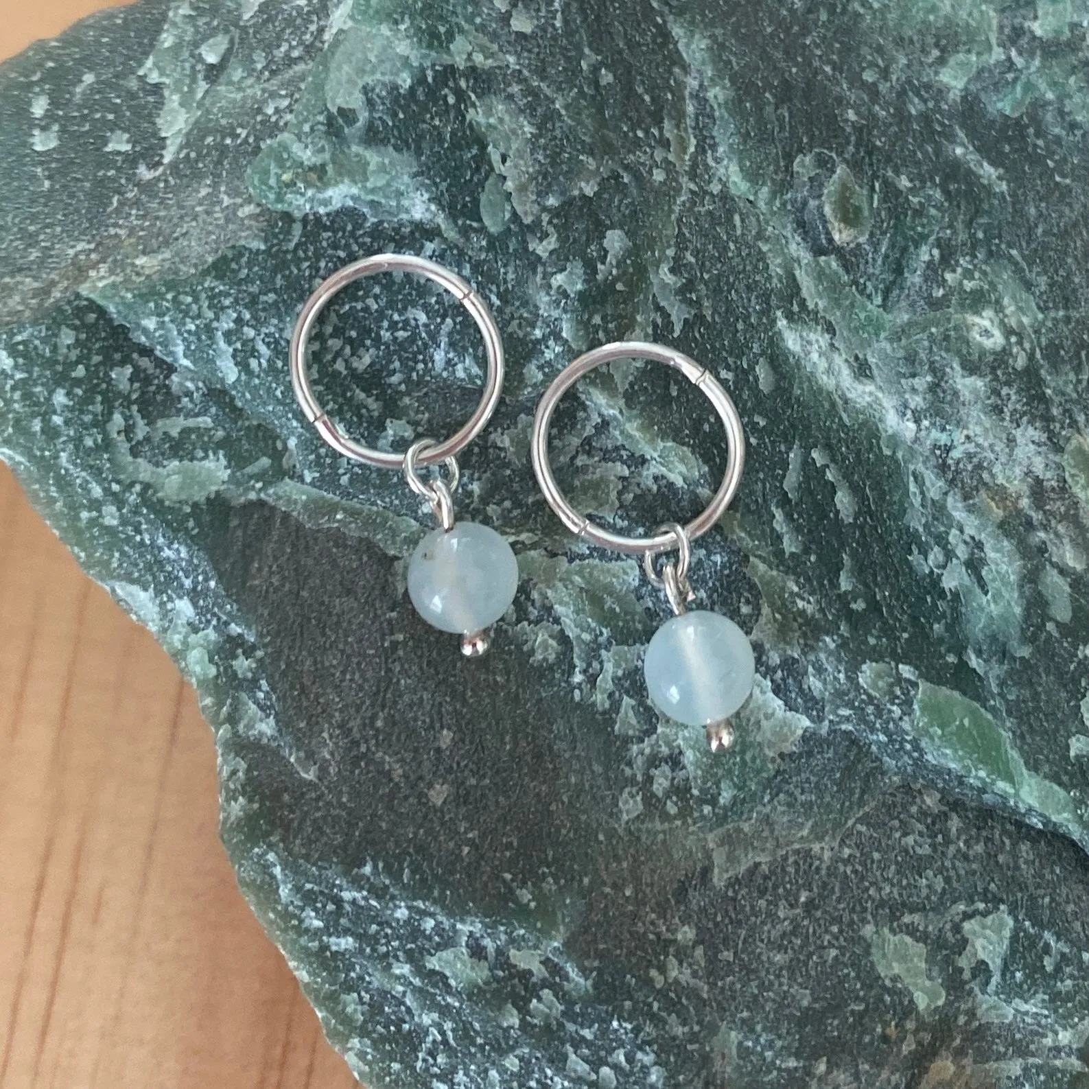 White Moonstone Sterling Silver Sleeper Hoop Earrings