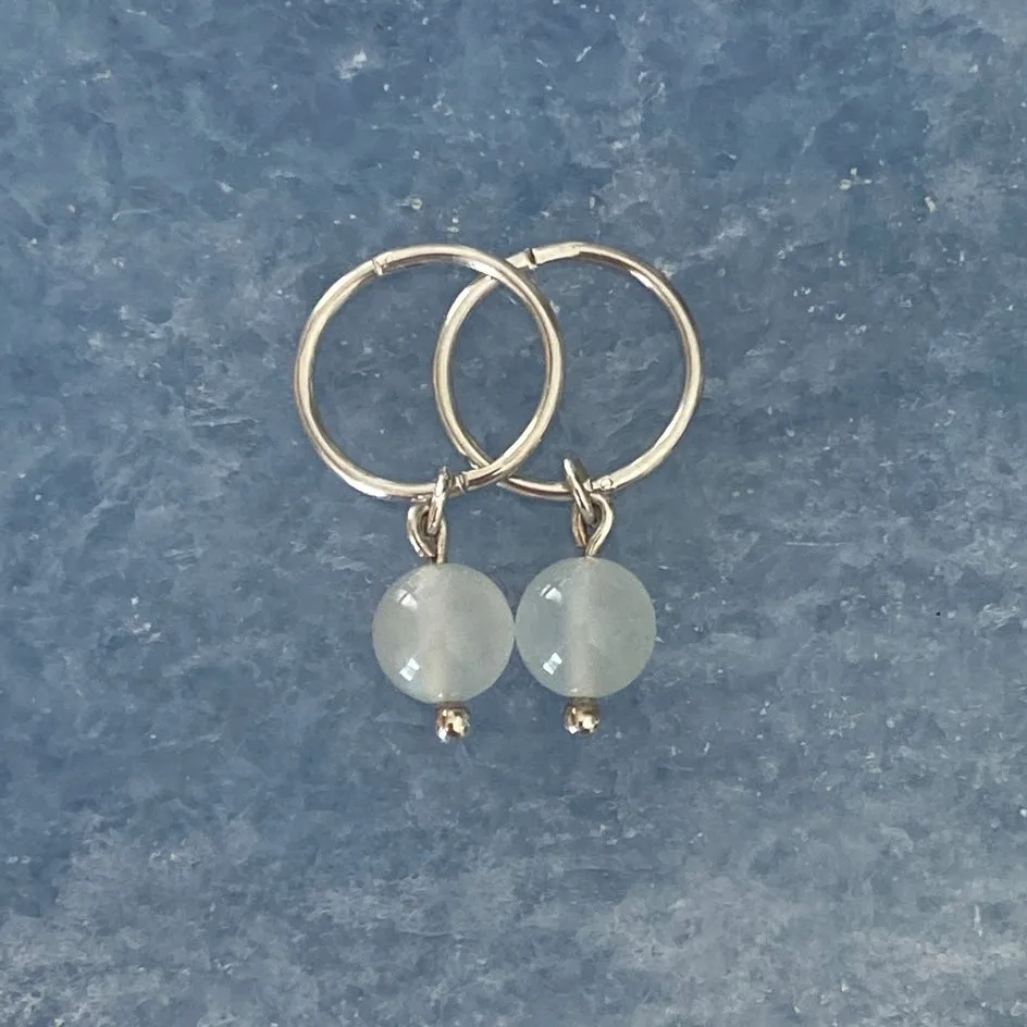 White Moonstone Sterling Silver Sleeper Hoop Earrings