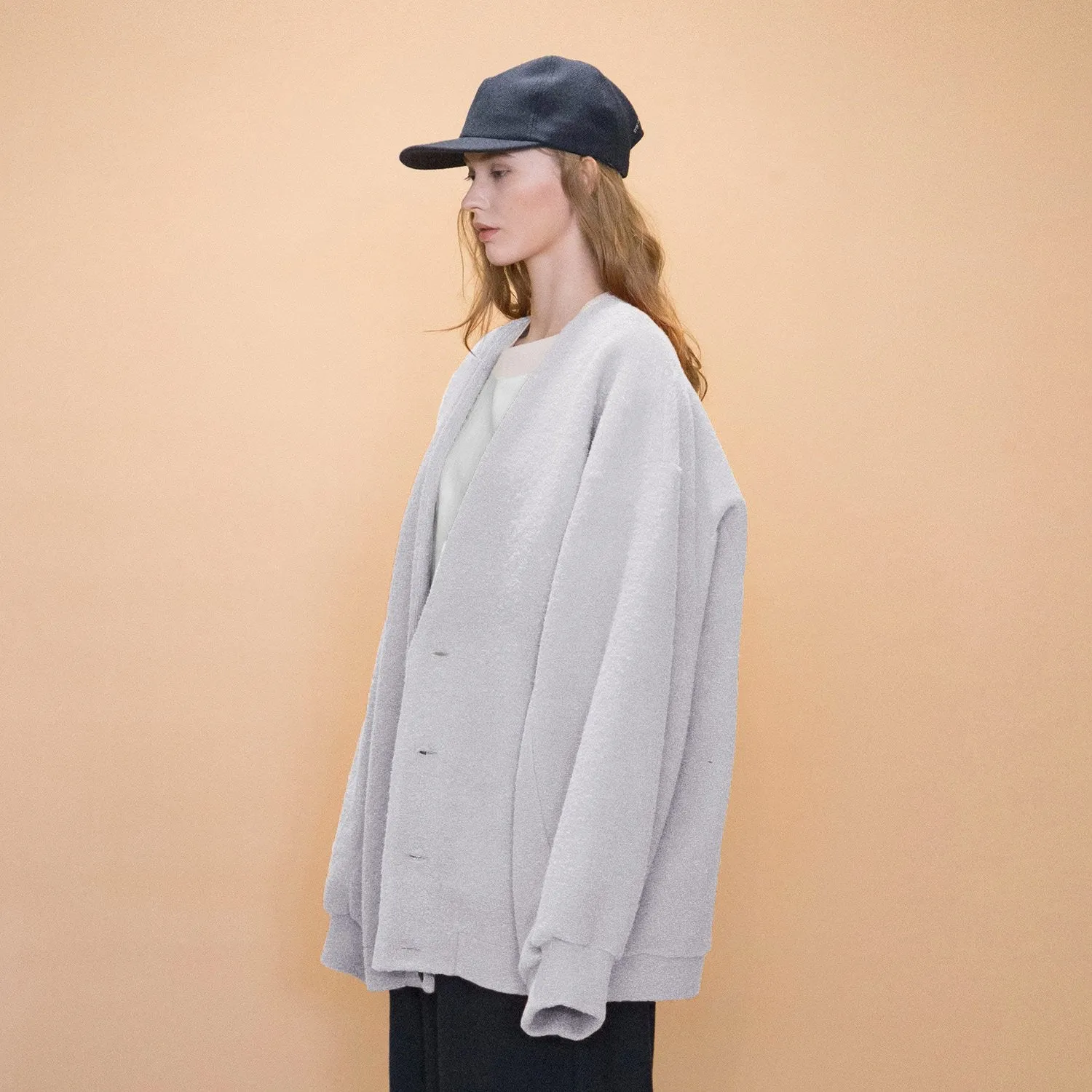 WM11-CD232114 SLIVER WOOL BIG CARDIGAN